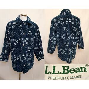 L.L. Bean Deep Pile Fleece Coat Men's M Tall Blue Snowflake Vintage 80s #Z5248